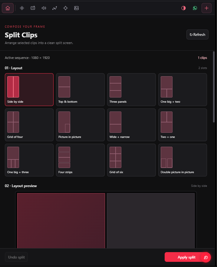 Actual Joker Split Clips interface